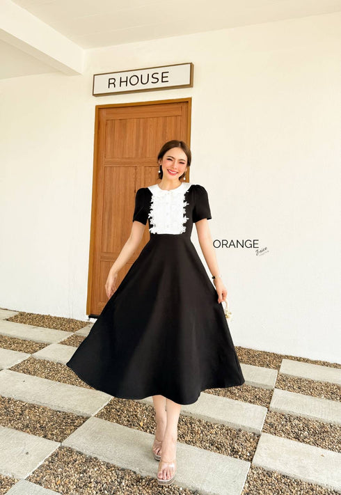 ORANGE JUICE Lace Decor Peter Pan Collar A-Line Midi Dress